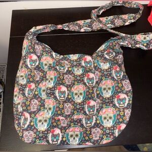 Floral Skull Patterned Shoulder Bag